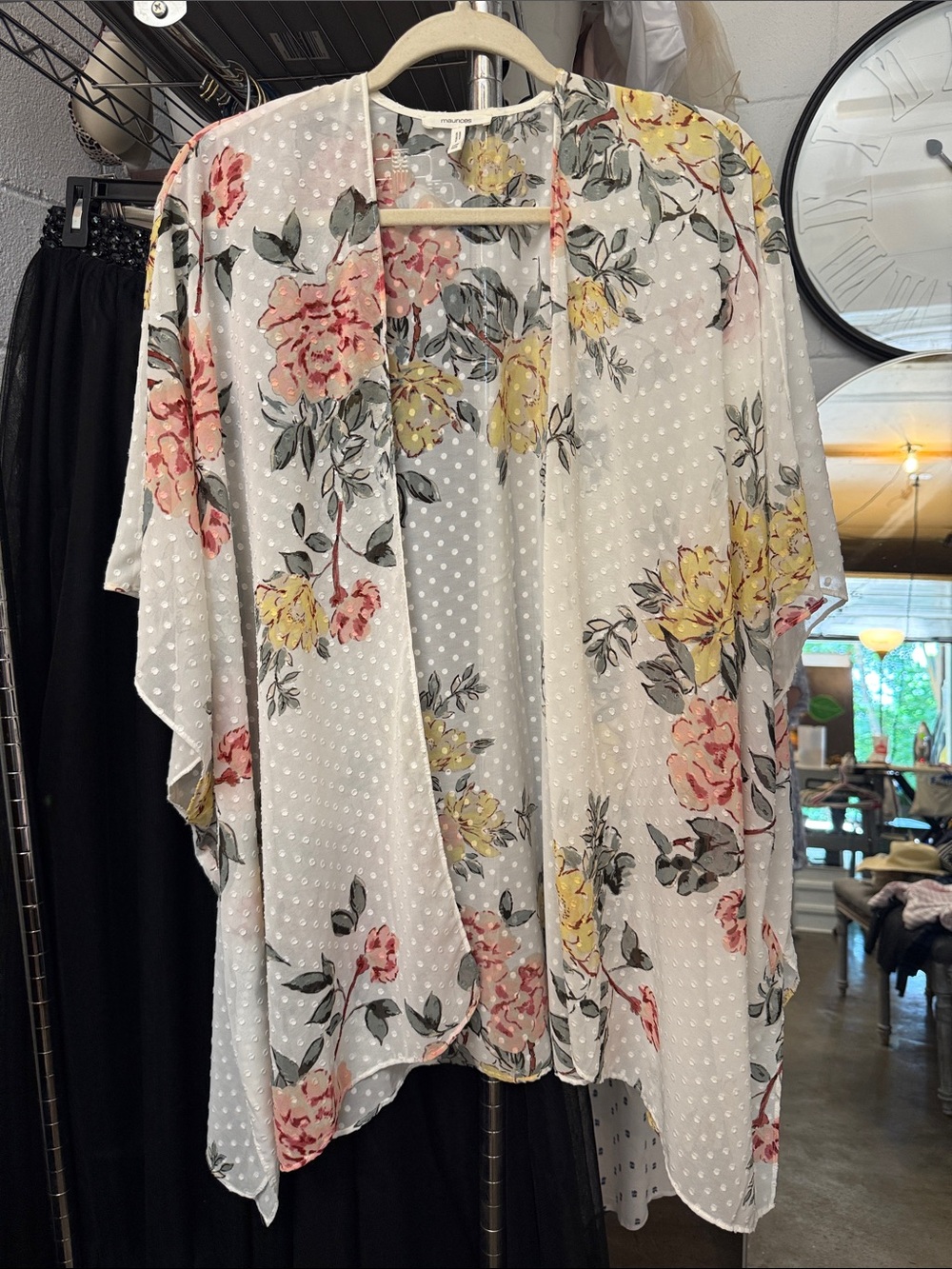 Maurices Floral Dot Kimono in White, Pink & Yellow